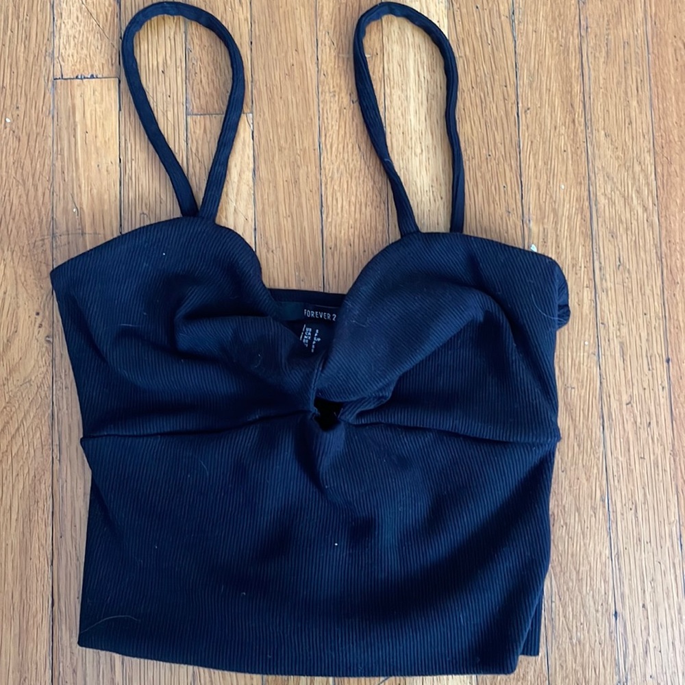 Black Crop Top with Front Tie Detail